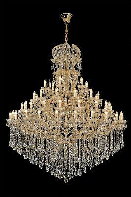 Lustre em Cristal Translúcido e Alumínio Dourado 66 Lampadas