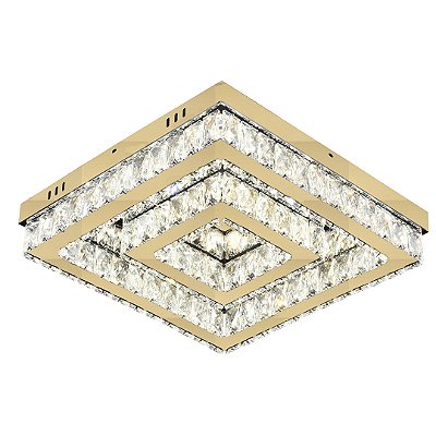 Plafon Inox Dourado e Cristal LED 48W 60x60cm 3000/4000/6000K