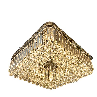 Plafon em Cristal 60x60cm 12xG9 Metal Cromado e Cristal Transparente