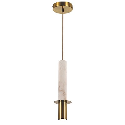 Pendente Mármore Branco D6x41,5cm Metal Bronze cabo 1,5m