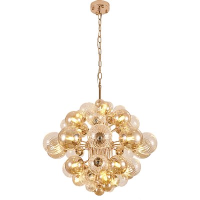 PENDENTE Φ62×50CM 19xG9 Metal Dourado+Vidro Ambar DCD04097