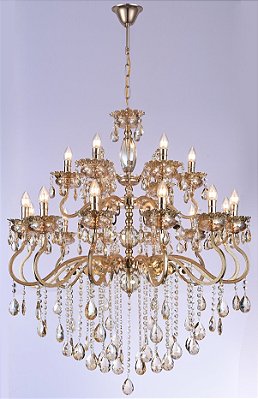 Lustre em Cristal 18 Braços 100x85cm Dourado 18xE14 DCD00479-12+6