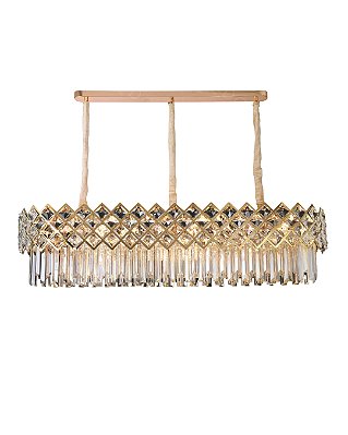 Pendente em Cristal e Inox Dourado 120x35cm 24xE14 cabo 1m