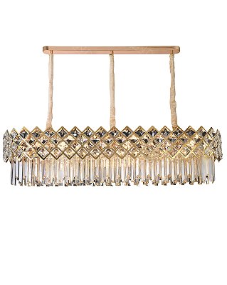 Pendente em Cristal e Inox Dourado 140x45cm 36xE14 cabo 1m