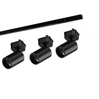 Kit Trilho 1m + 3x Spot LED 6W 3000k Direct Taschibra Preto