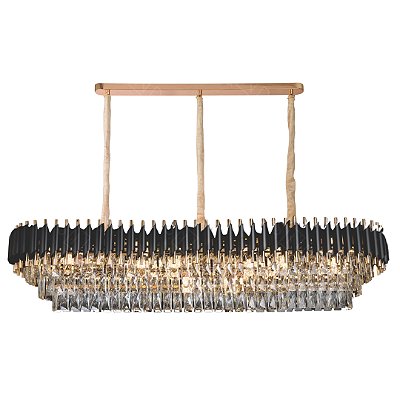 Lustre Pendente Cristal Transparente e Metal Preto 140x35x29cm 16xE14