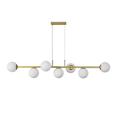Pendente Jabuticaba Globo Branco 7xG9 Dourado 150x27x32cm cabo 180cm