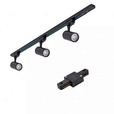 Kit Trilho + 3x Spot Led 10W 4000K e Emenda 1 Metro Preto 61721