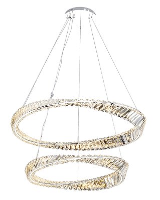 Pendente em Cristal LED 80W 3000K 2aros 60+80cm Metal Cromado DCD00790