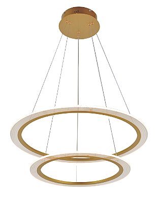 Pendente LED 63W 3000K 2 aros 40+60cm Dourado cabo 2,5m DCD03178