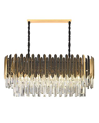 Pendente Cristal e Inox Dourado C75x35cm 12xE14 cabo 1m DCD03907