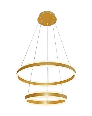 Pendente LED 126W 3000K 2 aros D40+60cm cabo 2,5m Dourado QD05334