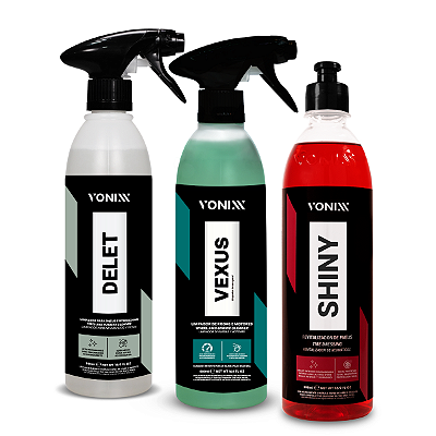 SHINY 500ML - PRETINHO + VEXUS 500ML - RODAS + DELET 500ML - PNEUS