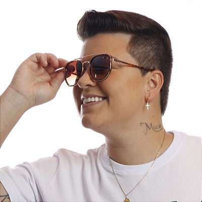 ÓCULOS de SOL - DEPP TOM animal print - Armação Hexagonal de Metal - Lentes Marron
