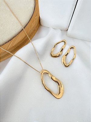 Conjunto Colar e Brinco Orgânico - Bijuteria Premium