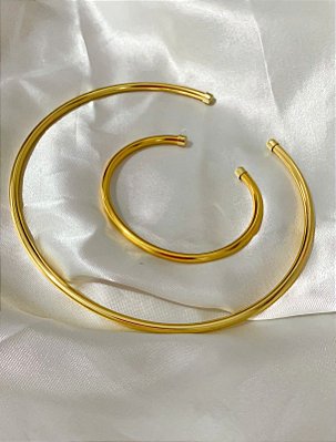Conjunto Choker e Bracelete Liso folheado em ouro 18k