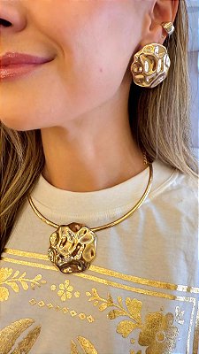 Conjunto Colar e Brinco Martelado - Bijuteria Premium