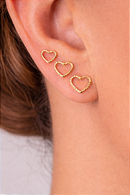 Brinco Trio coração- Folheado a Ouro 18K (3 PARES)