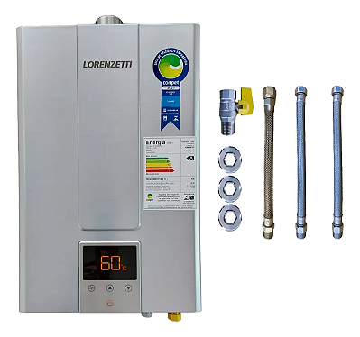 Aquecedor a Gás Lorenzetti LZ 1600DE-I 15L GLP Inox + Kit Flexíveis