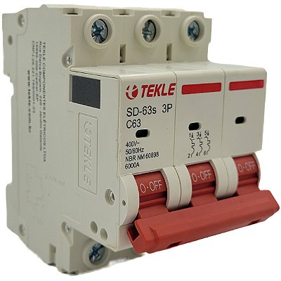Disjuntor Termomagnetico  Tripolar  SD-63s 63A 3P Curva C - 6kA TEKLE