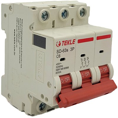 Disjuntor Termomagnetico  Tripolar  SD-63s 6A 3P Curva C - 6kA TEKLE