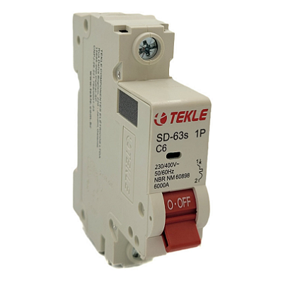 Disjuntor Termomagnetico  Monopolar  SD-63s 6A 1P Curva C - 6kA TEKLE