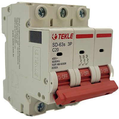 Disjuntor Termomagnetico  Tripolar  SD-63s 20A 3P Curva C - 6kA TEKLE