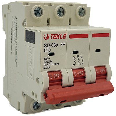 Disjuntor Termomagnetico  Tripolar  SD-63s 50A 3P Curva C - 6kA TEKLE