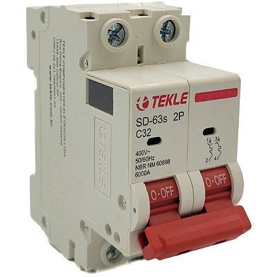 Disjuntor Termomagnetico  Bipolar  SD-63s 32A 2P Curva C - 6kA TEKLE