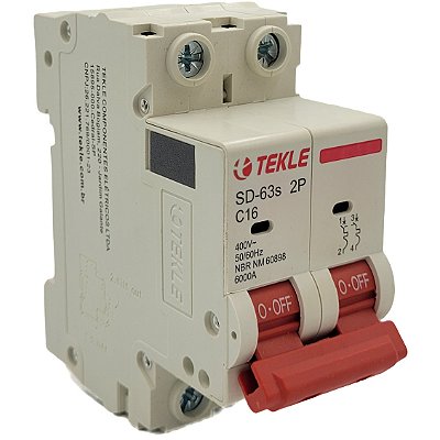 Disjuntor Termomagnetico  Bipolar  SD-63s 16A 2P Curva C - 6kA TEKLE
