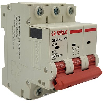 Disjuntor Termomagnetico  Tripolar  SD-63s 10A 3P Curva C - 6kA TEKLE