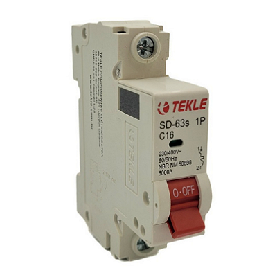 Disjuntor Termomagnetico  Monopolar  SD-63s 16A 1P Curva C - 6kA TEKLE
