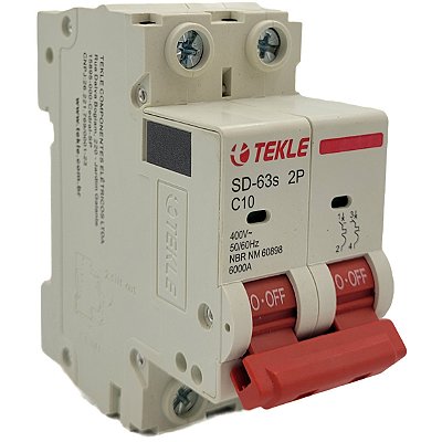 Disjuntor Termomagnetico  Bipolar  SD-63s 10A 2P Curva C - 6kA TEKLE