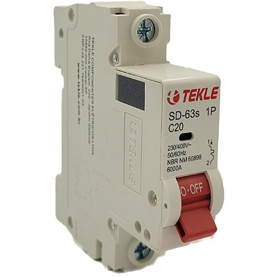 Disjuntor Termomagnetico  Monopolar  SD-63s 20A 1P Curva C - 6kA TEKLE