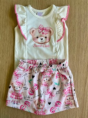 Conjunto Body e shorts saia