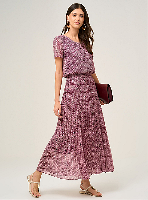 SAIA PLISSADA EM CREPE ROXO