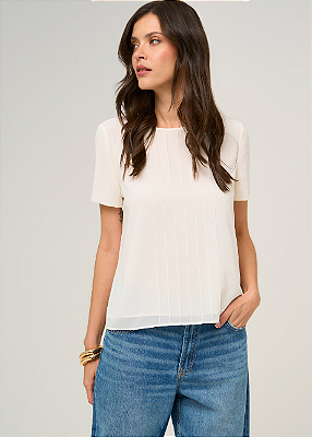 BLUSA COM NERVURAS EM CREPE OFF WHITE