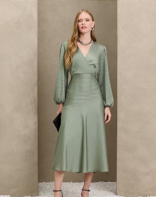 VESTIDO MIDI COM RECORTES E PALA - VERDE
