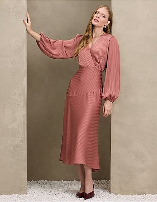 VESTIDO MIDI COM RECORTES E PALA - ROSA