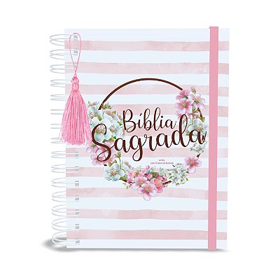 Bíblia Anote A5 Floral Listras, Capa Dura, 75g, Bolso