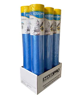FILME PLASTICO COM FITA CREPE PARA MASCARAMENTO KIT COM 3 UN - MED. 1,5M X 20MTS - AZUL