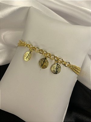 Pulseira 3 Correntes com Medalha São Bento