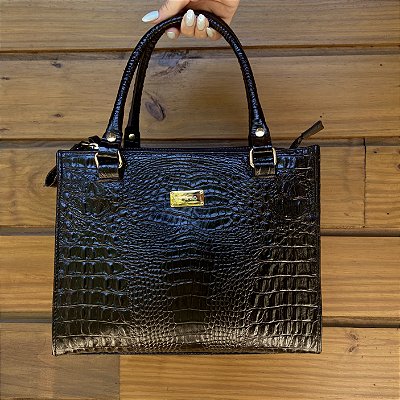 Bolsa de couro croco - preto infernizado