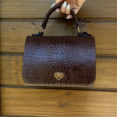 Bolsa Feminina de Couro – Croco e Liso, Marrom