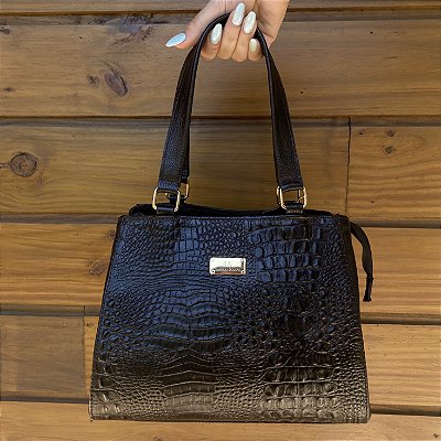 Bolsa Feminina de Couro – Croco Preta