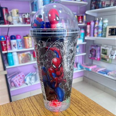 Copo spider man c/led/canudo 450ml