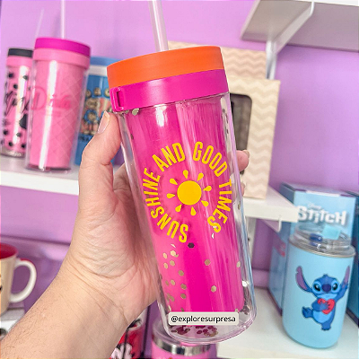Copo fun com canudo - power solar laranja