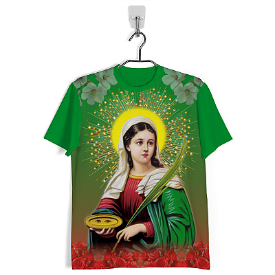 Camiseta Santa Luzia Católica – Estampa Religiosa com Santa Luzia, Tecido Tecnológico com Anti-Pilling