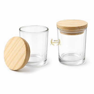 POTE DE VIDRO 60ML COM TAMPA MADEIRA HERMETICA