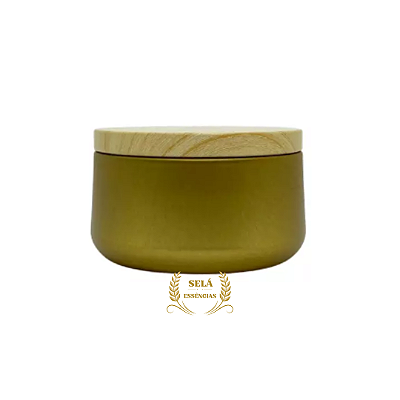 LATA DE METAL COM TAMPA COR DE MADEIRA 180ML (DOURADA)